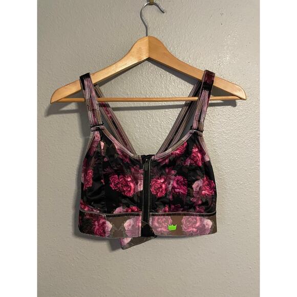 Shefit Sports Bra Womens Medium Black Floral Zip Front High Impact Adjustable - Picture 1 of 6